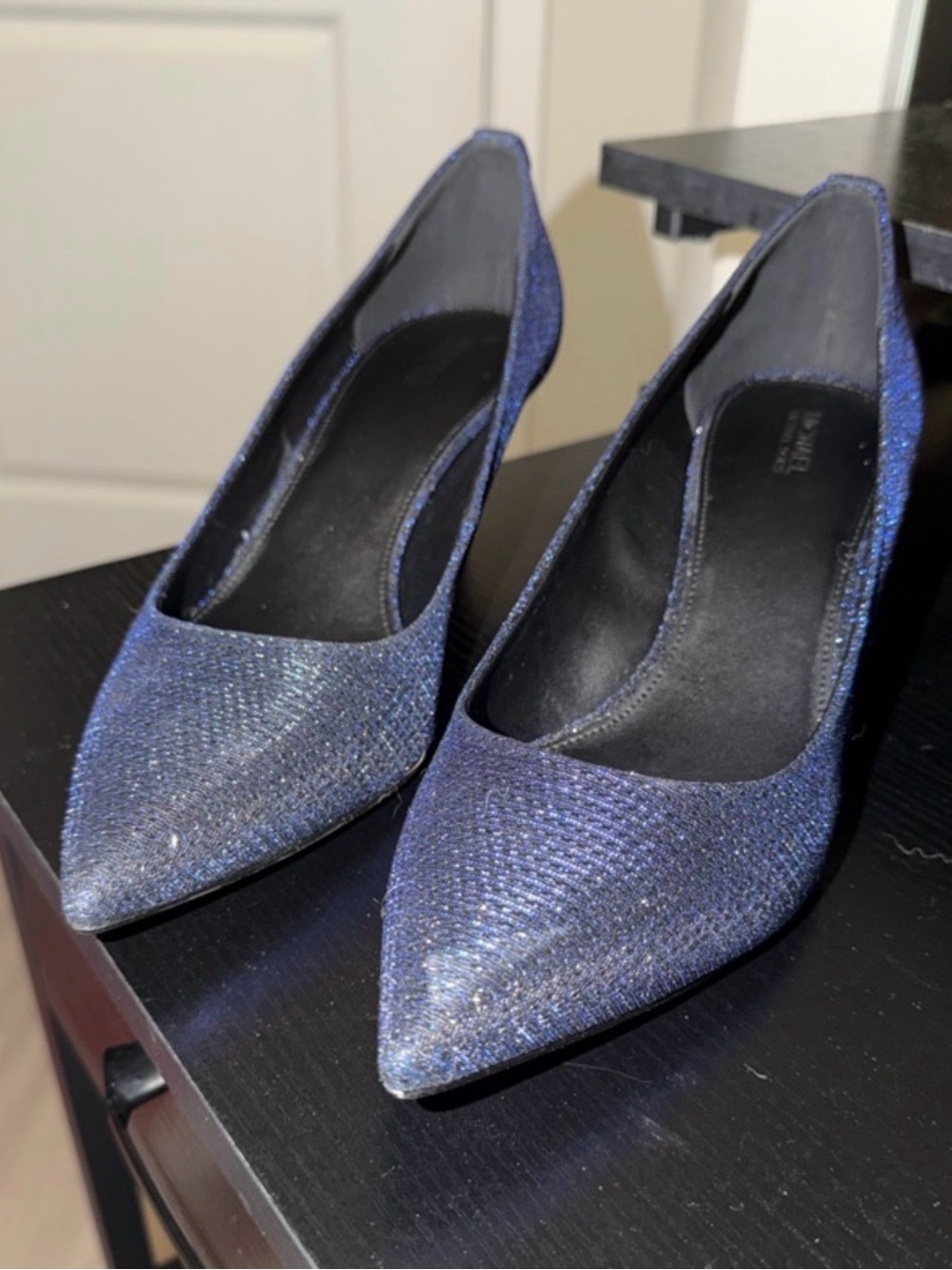 MICHAEL Michael Kors Never Worn Navy Sparkle Pointed-Toe Kitten Heels